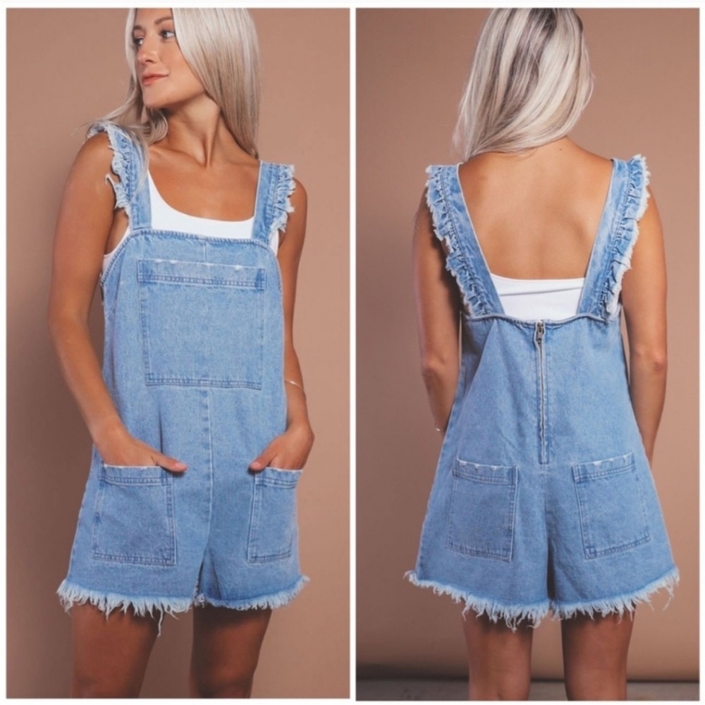 Show me your mumu haddie romper Denim Overall Shorts